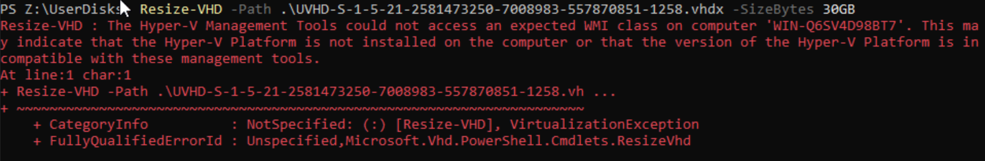 Resizeing User Profile Disk UPD VHDX file without Hyper-V tools